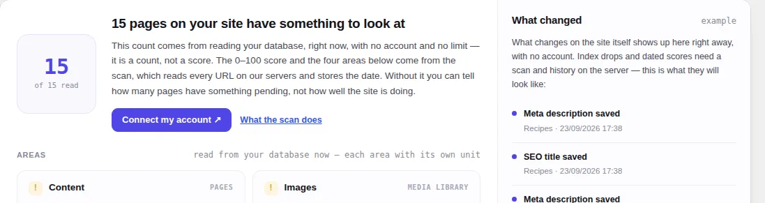 The site health screen in the plugin dashboard